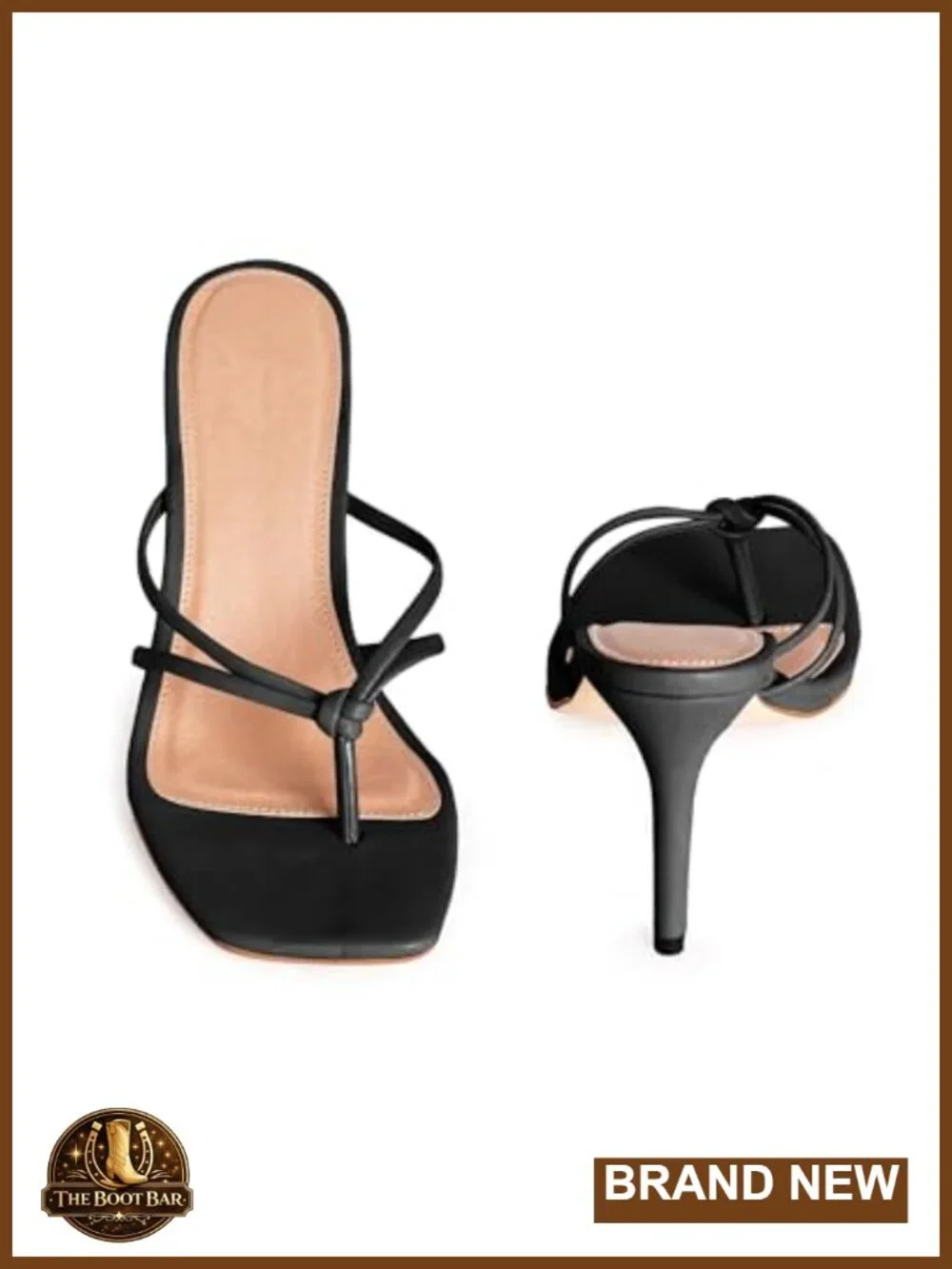 Strappy Square Toe Heeled Sandals Women's Slip On Thong Stiletto Pumps